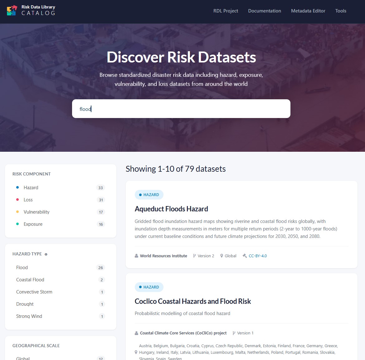 Screenshot of the Risk Data Library catalog